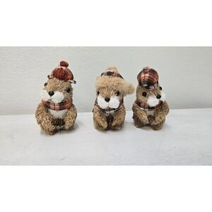 Lot Of 3 Sisal Squirrel Figurines Bristle Straw